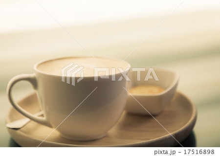 Hot latte art coffee on table ( Filtered image processed vintage Hot latte art coffee on table ( Filtered image processed vintage 17516898
