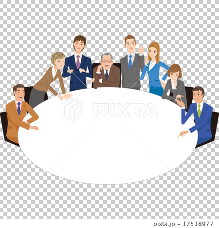 丸テーブルで会議をする会社員のイラスト素材