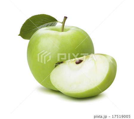 Green apple and quarter leaf isolated on white 17519005