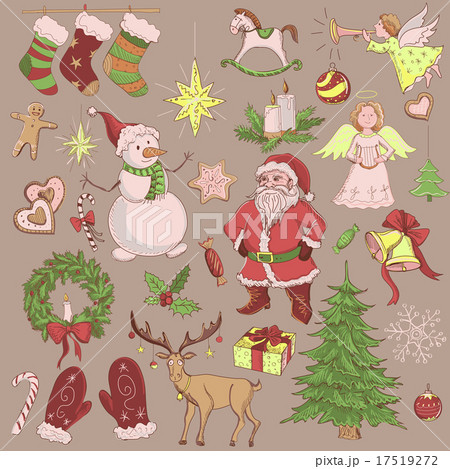 Hand drawn Christmas and New year collection 17519272