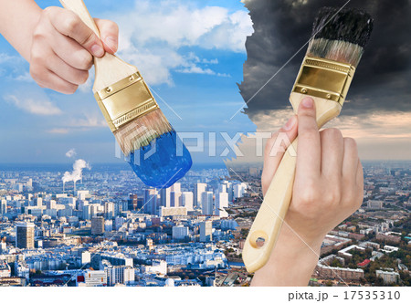 paintbrush paints blue clean and dark dirty city 17535310