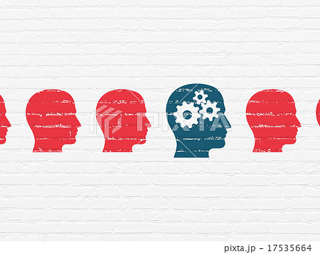 Studying concept: head with gears icon on wall Studying concept: head with gears icon on wall 17535664