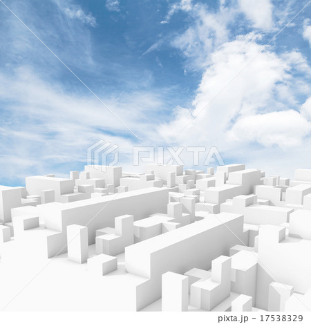 Abstract white digital 3d cityscape with clouds Abstract white digital 3d cityscape with clouds 17538329