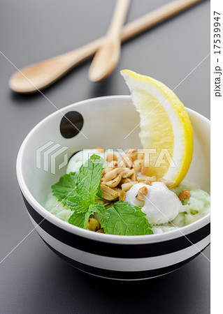 Homemade ice cream with a lime slice and mint Homemade ice cream with a lime slice and mint 17539947