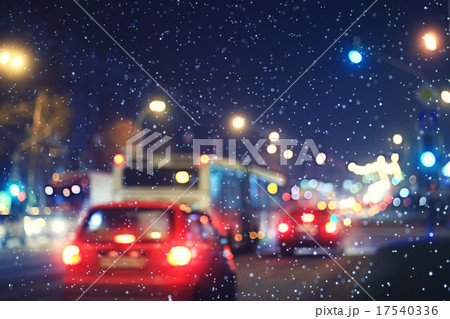 blurred night background city traffic road city lights winter snow glare 17540336