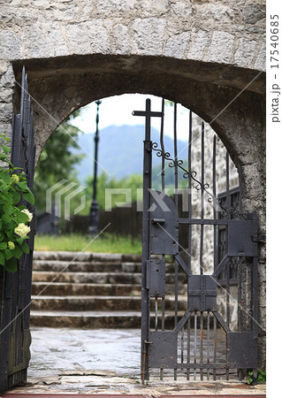 monastery gate, a narrow door the lattice 17540685