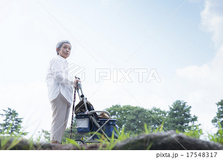 シルバーカーで散歩する80歳のおばあちゃん 17548317