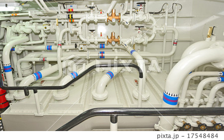 pipes in ship's engine room 17548484