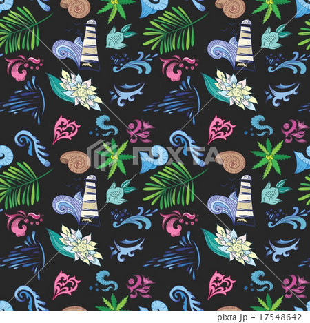 Tropical Vector Pattern on Black 17548642
