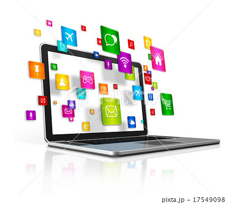 flying apps icons and laptop Computer isolated 17549098