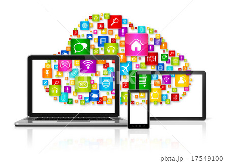 Cloud computing symbol on computer set 17549100