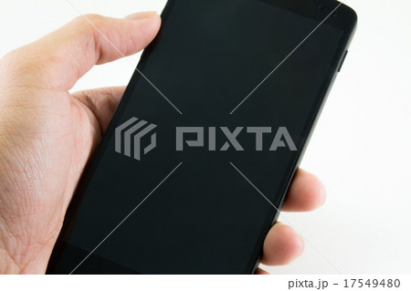 Black modern smart phones in hand on white Black modern smart phones in hand on white 17549480