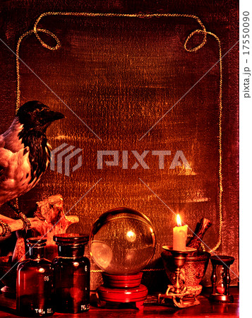 Halloween border with crystal ball. Halloween border with crystal ball. 17550090