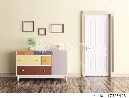 Interior with door and chest of drawers Interior with door and chest of drawers 17553408