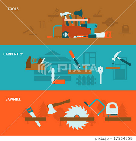Carpentry tools flat banners set 17554559