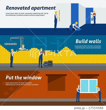 Apartment building flat horizontal banners set Apartment building flat horizontal banners set 17554566