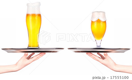 Waitresses holding tray with light beer isoalted Waitresses holding tray with light beer isoalted 17555100