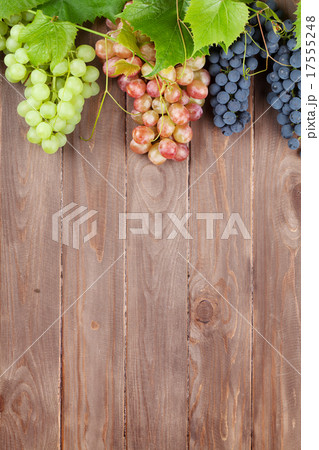 Bunch of colorful grapes with leaves 17555248