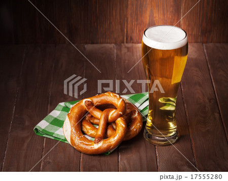 Lager beer glass and pretzel Lager beer glass and pretzel 17555280