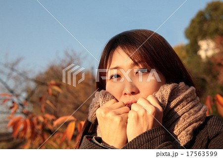 寒そうな若い女性 17563599