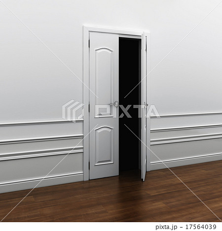 Open door in room and darkness behind her Open door in room and darkness behind her 17564039