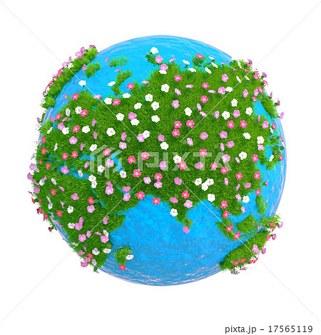 Planet with continents of green grass and flowers 17565119