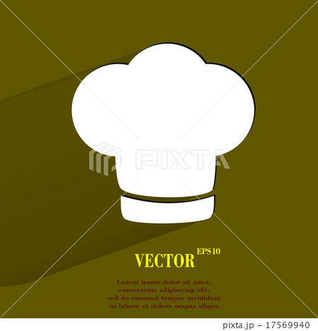 Chef cap. Cooking. Flat modern web button with lon 17569940