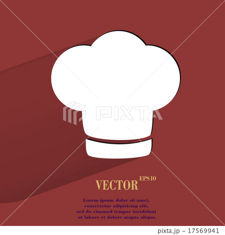 Chef cap. Cooking. Flat modern web button with lon 17569941