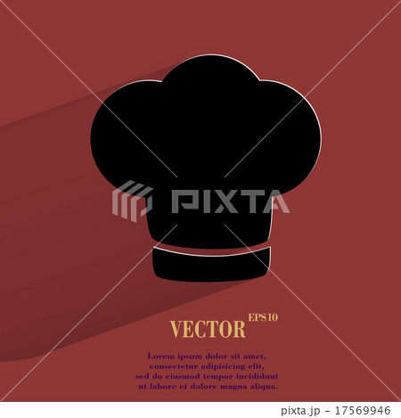 Chef cap. Cooking. Flat modern web button with lon 17569946