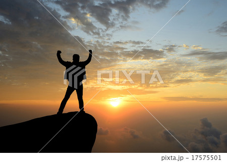 silhouette achievements successful man is on top of hill celebra 17575501