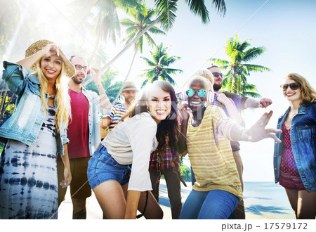 Friends Summer Beach Party Dancing Concept Friends Summer Beach Party Dancing Concept 17579172