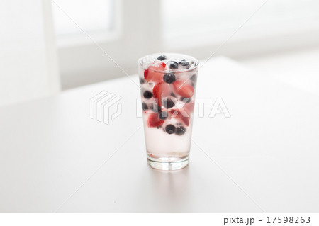 close up of fruit water with ice cubes in glass close up of fruit water with ice cubes in glass 17598263