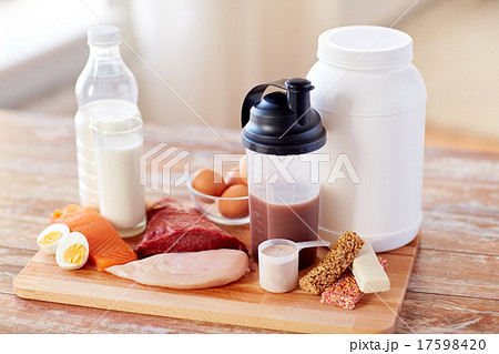 close up of natural protein food and additive 17598420