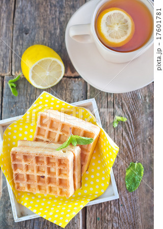 tea with lemon and waffle 17601781