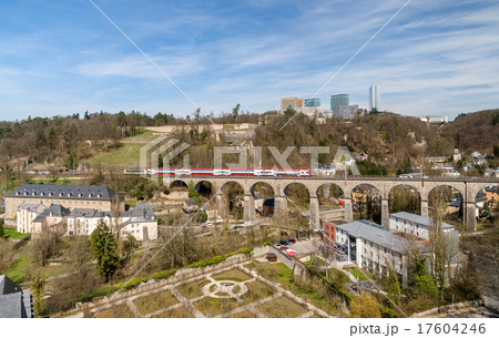 Train on viaduct in Luxembourg 17604246