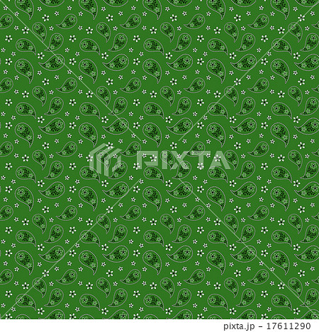 ペイズリー柄 バンダナ模様イラストシームレスパターン 背景 壁紙素材 緑のイラスト素材