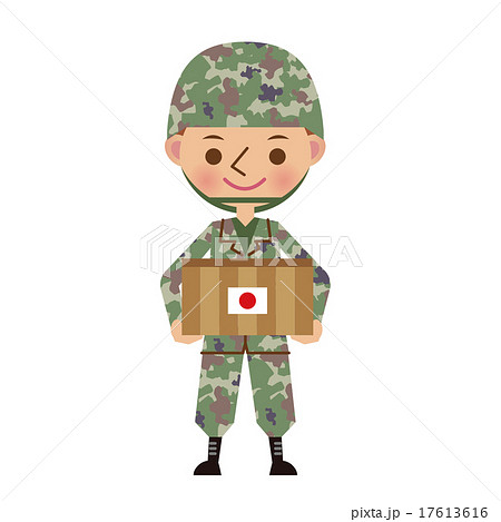 救援物資を持つ日本の自衛官のイラスト素材