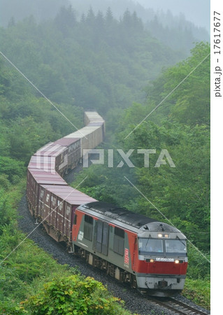 霧の常紋峠を行く貨物列車 17617677