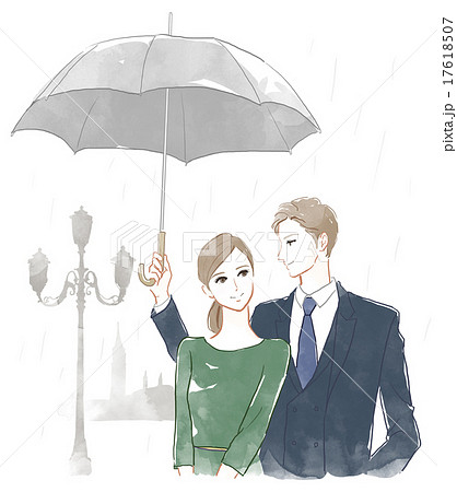 傘をさすカップルのイラスト素材