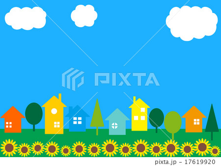 ヒマワリ畑と夏色の町並み 17619920