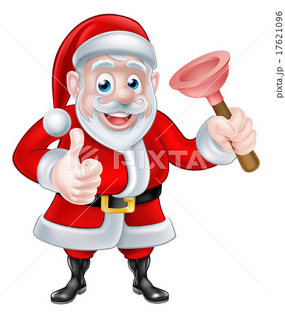 Cartoon Santa Giving Thumbs Up and Holding Plunger Cartoon Santa Giving Thumbs Up and Holding Plunger 17621096