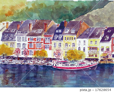 ベルギー観光　ディナンの町なみスケッチ 17628654