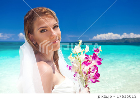 Beautiful bride on tropical beach Beautiful bride on tropical beach 17635015
