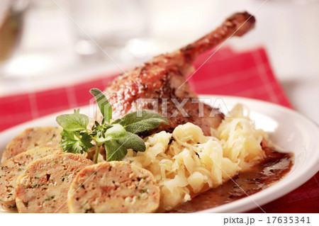 Roast Duck with Cabbage and  Bread  Dumplings 17635341