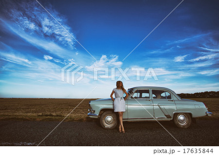 girl and retro car girl and retro car 17635844