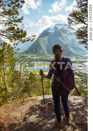 tourist girl and Romsdalsfjorden tourist girl and Romsdalsfjorden 17635888