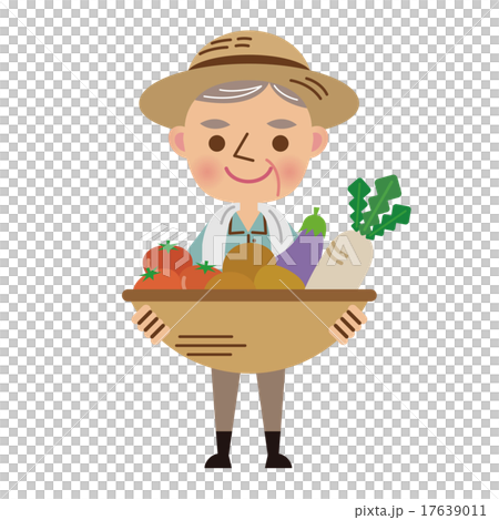 収穫した野菜を持つ年配の農夫 収穫した野菜を持つ年配の農夫 17639011