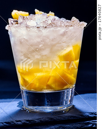 Yellow cube ice of cold drink  with  pineapple on 17640827