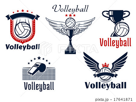 Volleyball game emblems with sport items 17641871
