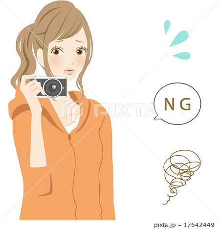 ネガティブパーツ カメラを構え困る女性 Ngのイラスト素材